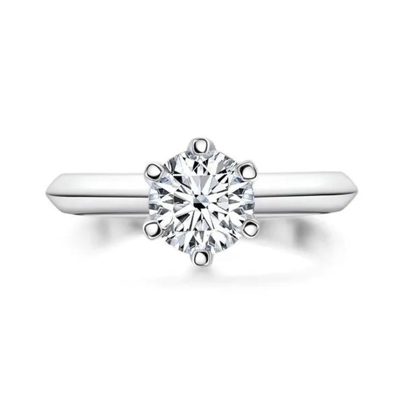 18k White Gold 2Ct Round Cut Moissanite Solitaire Six Claw Diamond Engagement Wedding Ring Jewelry Gifts Size 6 - 10 with Certified - WORLD TIME VISITS