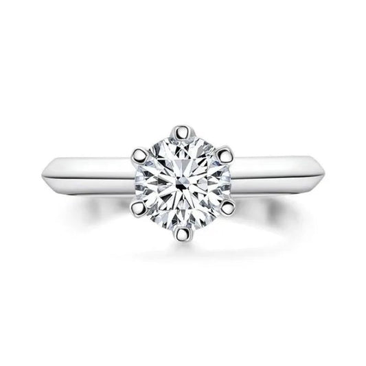 18k White Gold 2Ct Round Cut Moissanite Solitaire Six Claw Diamond Engagement Wedding Ring Jewelry Gifts Size 6 - 10 with Certified - WORLD TIME VISITS