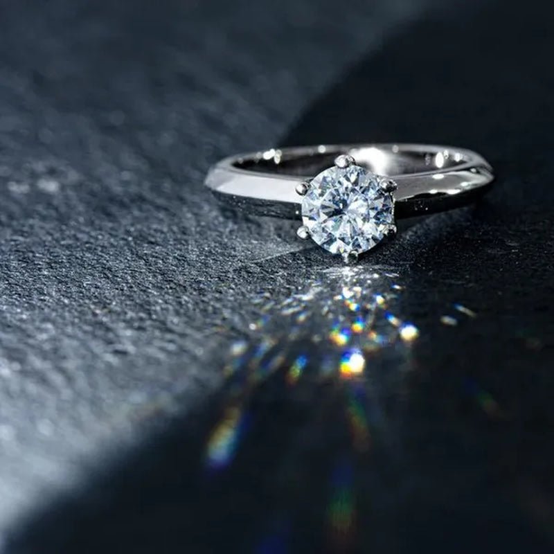 18k White Gold 2Ct Round Cut Moissanite Solitaire Six Claw Diamond Engagement Wedding Ring Jewelry Gifts Size 6 - 10 with Certified - WORLD TIME VISITS