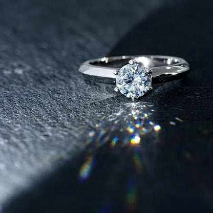 18k White Gold 2Ct Round Cut Moissanite Solitaire Six Claw Diamond Engagement Wedding Ring Jewelry Gifts Size 6 - 10 with Certified - WORLD TIME VISITS