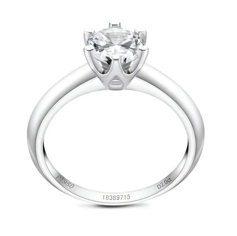 18k White Gold 2Ct Round Cut Moissanite Solitaire Six Claw Diamond Engagement Wedding Ring Jewelry Gifts Size 6 - 10 with Certified - WORLD TIME VISITS