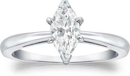 18K White Gold Marquise Diamond Ring V - End Prong (1/4 Cttw, H - I Color, I1 - I2 Clarity), Size 4 - 9 - WORLD TIME VISITS