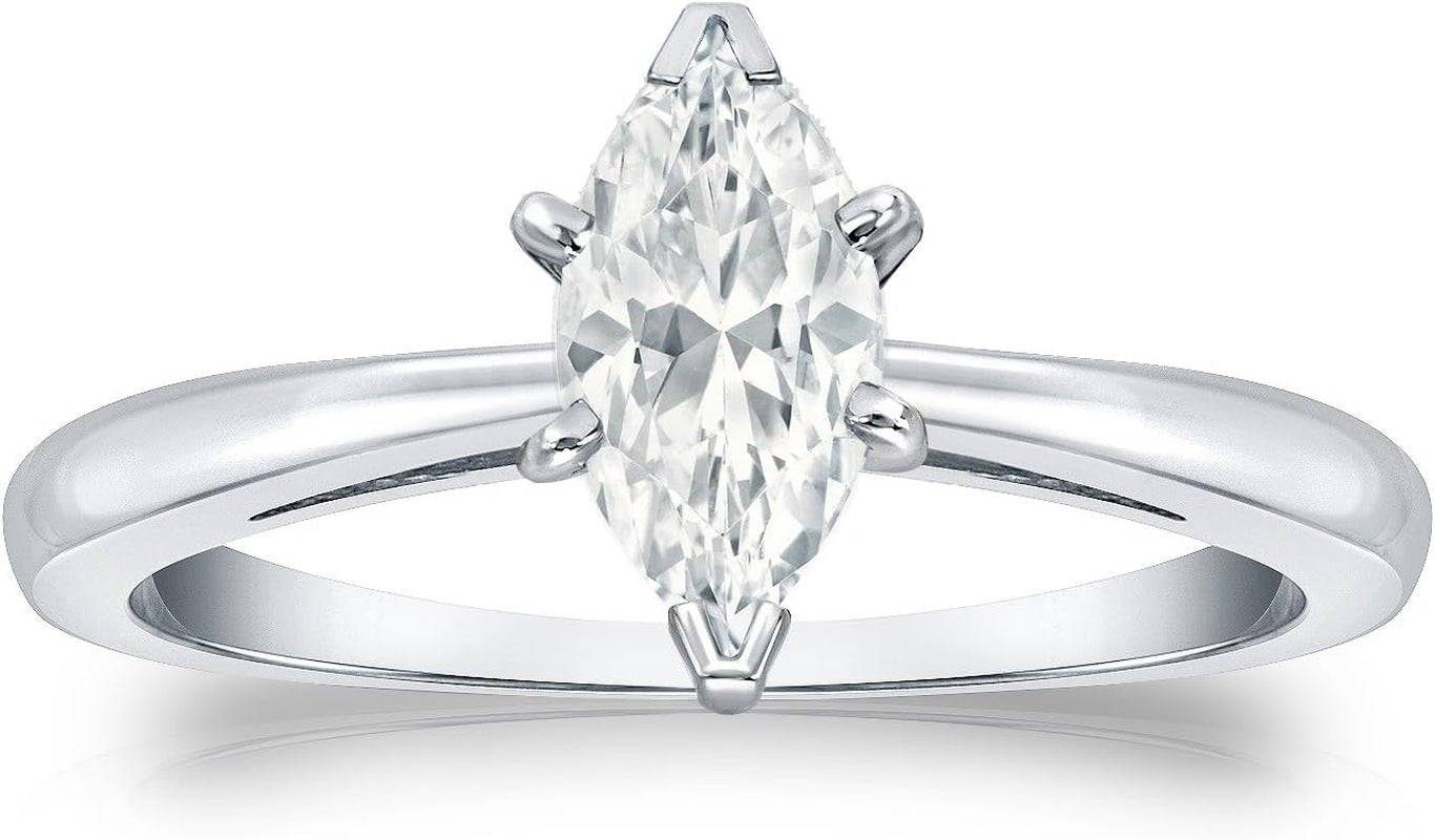 18K White Gold Marquise Diamond Ring V - End Prong (1/4 Cttw, H - I Color, I1 - I2 Clarity), Size 4 - 9 - WORLD TIME VISITS