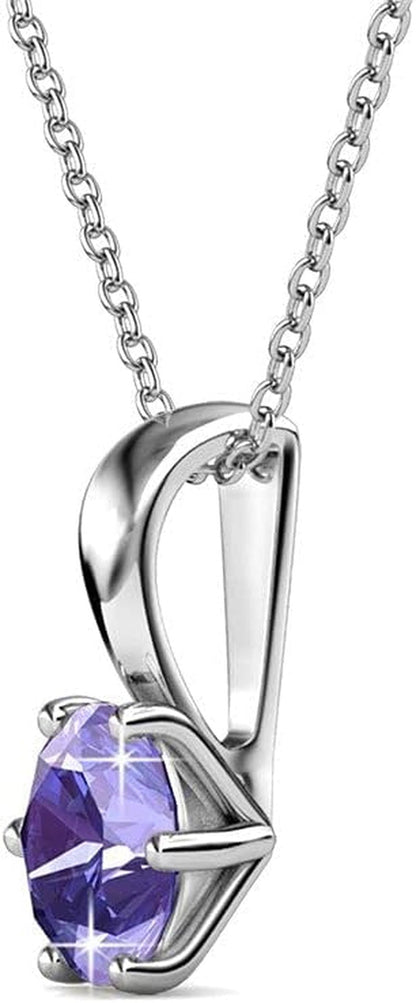 18K White Gold Plated Birthstone Necklaces for Women, Silver Necklace for Women, White Gold Pendant Necklace with round Cut Solitaire Crystals, Fashion Jewelry for Women - WORLD TIME VISITS