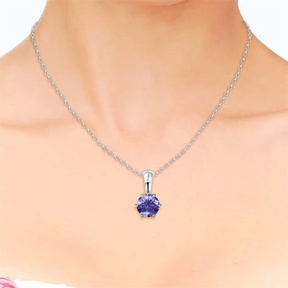 18K White Gold Plated Birthstone Necklaces for Women, Silver Necklace for Women, White Gold Pendant Necklace with round Cut Solitaire Crystals, Fashion Jewelry for Women