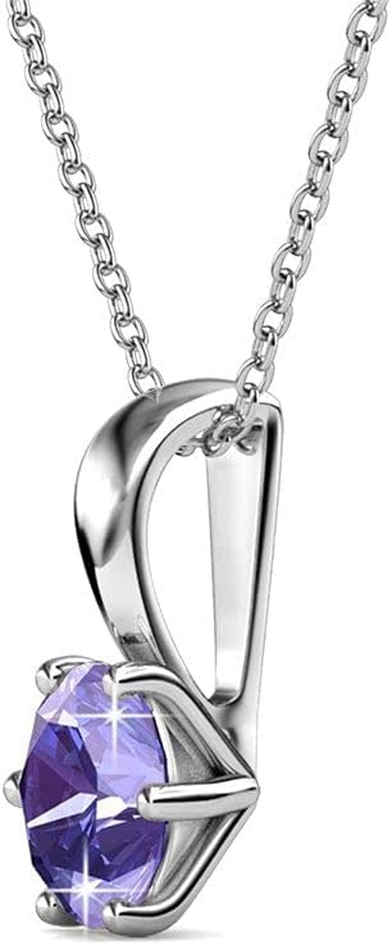 18K White Gold Plated Birthstone Necklaces for Women, Silver Necklace for Women, White Gold Pendant Necklace with round Cut Solitaire Crystals, Fashion Jewelry for Women - WORLD TIME VISITS