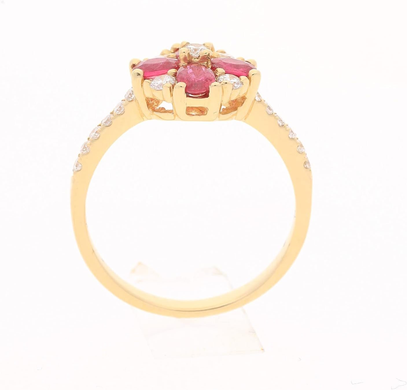18K Yellow Gold Mozambique Genuine Ruby Ring with Diamonds for Women | Ethically, Authentically & Organically Sourced (Oval) Shaped Ruby Hand-Crafted Jewelry for Her | Ruby Ring for Women