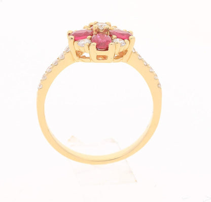 18K Yellow Gold Mozambique Genuine Ruby Ring with Diamonds for Women | Ethically, Authentically & Organically Sourced (Oval) Shaped Ruby Hand-Crafted Jewelry for Her | Ruby Ring for Women
