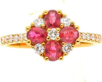 18K Yellow Gold Mozambique Genuine Ruby Ring with Diamonds for Women | Ethically, Authentically & Organically Sourced (Oval) Shaped Ruby Hand - Crafted Jewelry for Her | Ruby Ring for Women - WORLD TIME VISITS