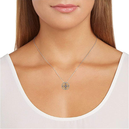 18K Yellow Gold - Plated .925 Sterling Silver Diamond - Accented Gemstone Floral Filigree Cross round 1" Pendant Necklace on 18" Chain - Choice of Birthstones - WORLD TIME VISITS