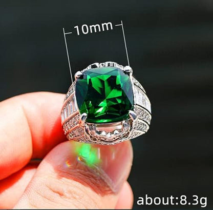 925 Sterling Silver Shiny Full Diamond Emerald Ring Cubic Zirconia Rings Gemstone Ring CZ Diamond Eternity Engagement Wedding Band Ring for Women (US Code 7)