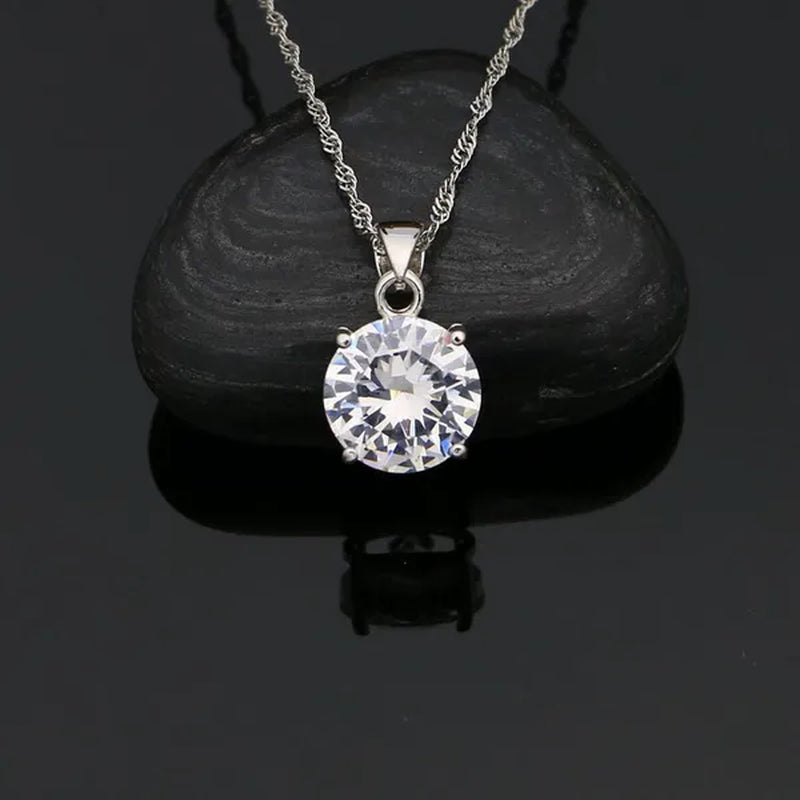 White Topaz 925 Sterling Silver Jewelry Ring Pendant Chain Earrings Set Classic Wedding Jewelry for Women Bride 3Pcs