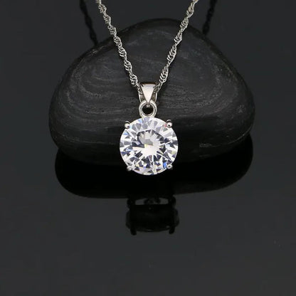 White Topaz 925 Sterling Silver Jewelry Ring Pendant Chain Earrings Set Classic Wedding Jewelry for Women Bride 3Pcs