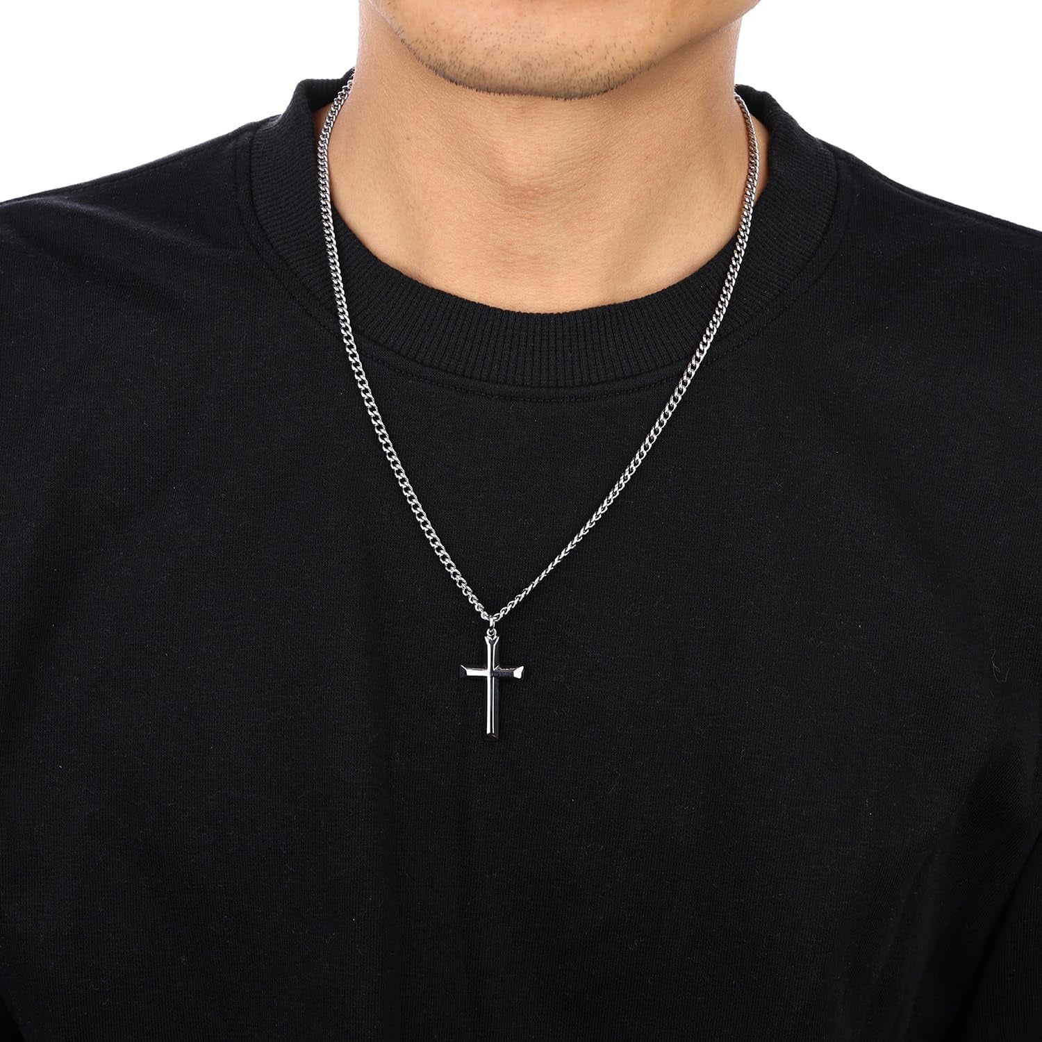 18K Gold Plated Cross Necklace for Men & Boys –Stainless Steel or Gold Plated Pendant with Durable Curb Chain – 18" to 24" Length – USA Faith-Based Brand - WORLD TIME VISITS