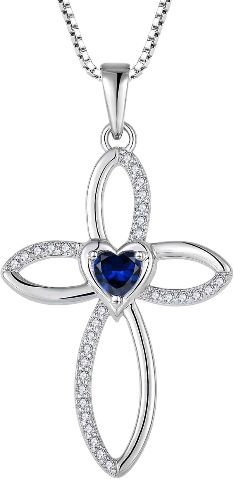 Celtic Knot Cross Necklace Sterling Silver Crucifix Pendant Heart Birthstone Religious Jewelry for Women - WORLD TIME VISITS