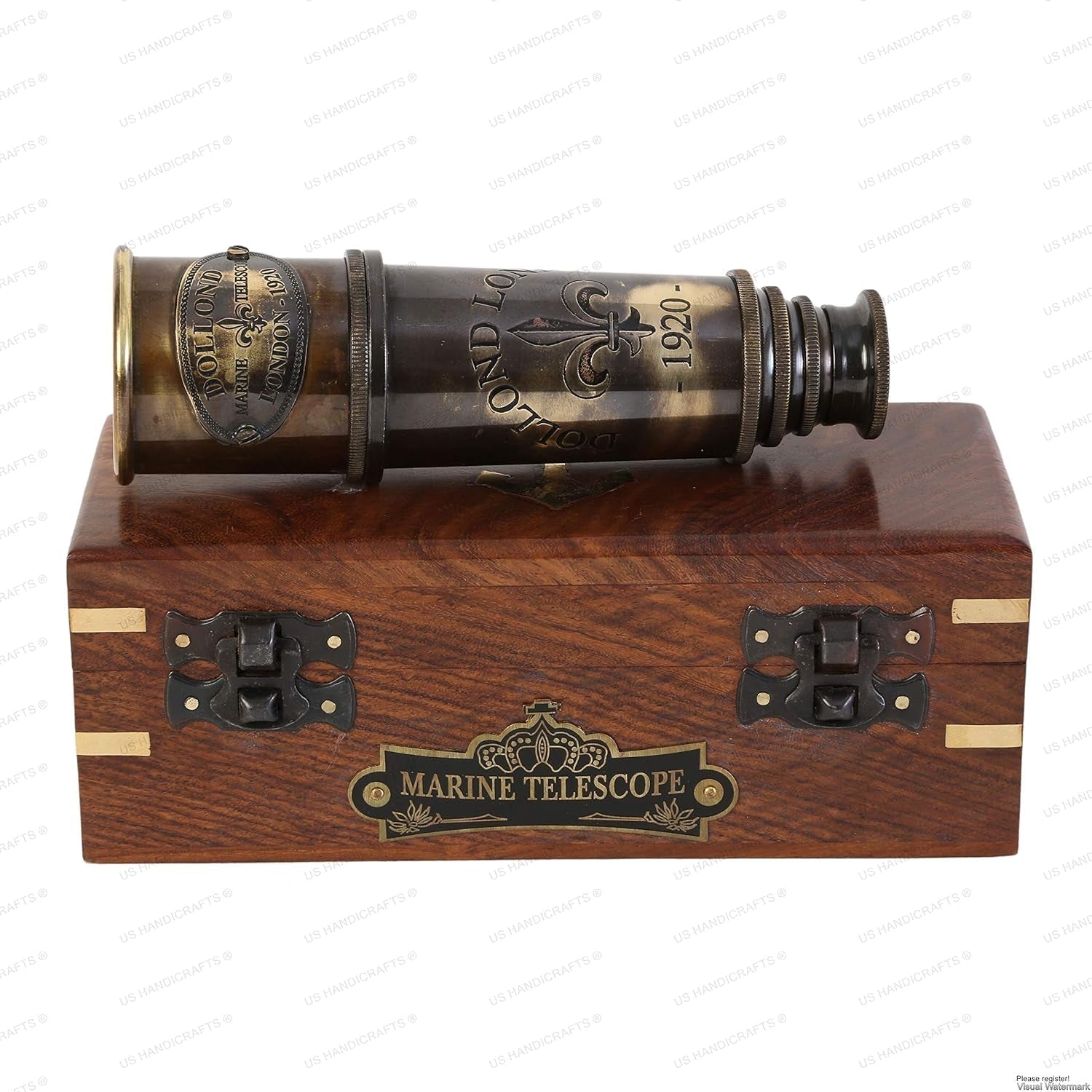 1920 Marine Telescope Collectible Décor Nautical Spyglass Antique Mounted Solid Brass 15 Inch Pirate Telescope with Wooden and Branded Corrugate Box. - WORLD TIME VISITS