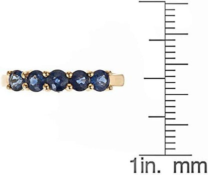 Gin and Grace 14K Yellow Gold Genuine Blue Sapphire Ring with Diamonds for Women | Ethically, Authentically & Organically Sourced (Round-Cut) Shaped Sapphire Hand-Crafted Jewelry for Her | Sapphire Ring for Women