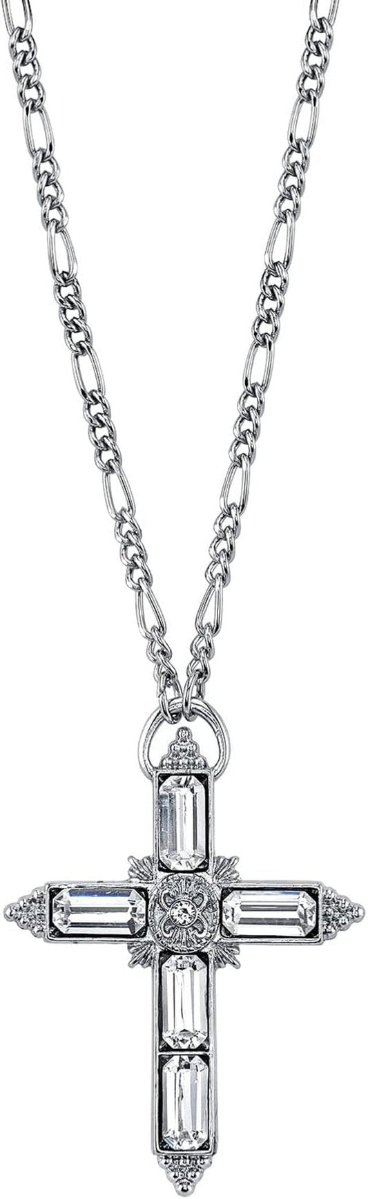 1928 Jewelry Large Crystal Cross Pendant Necklace for Women 28 Inches - WORLD TIME VISITS