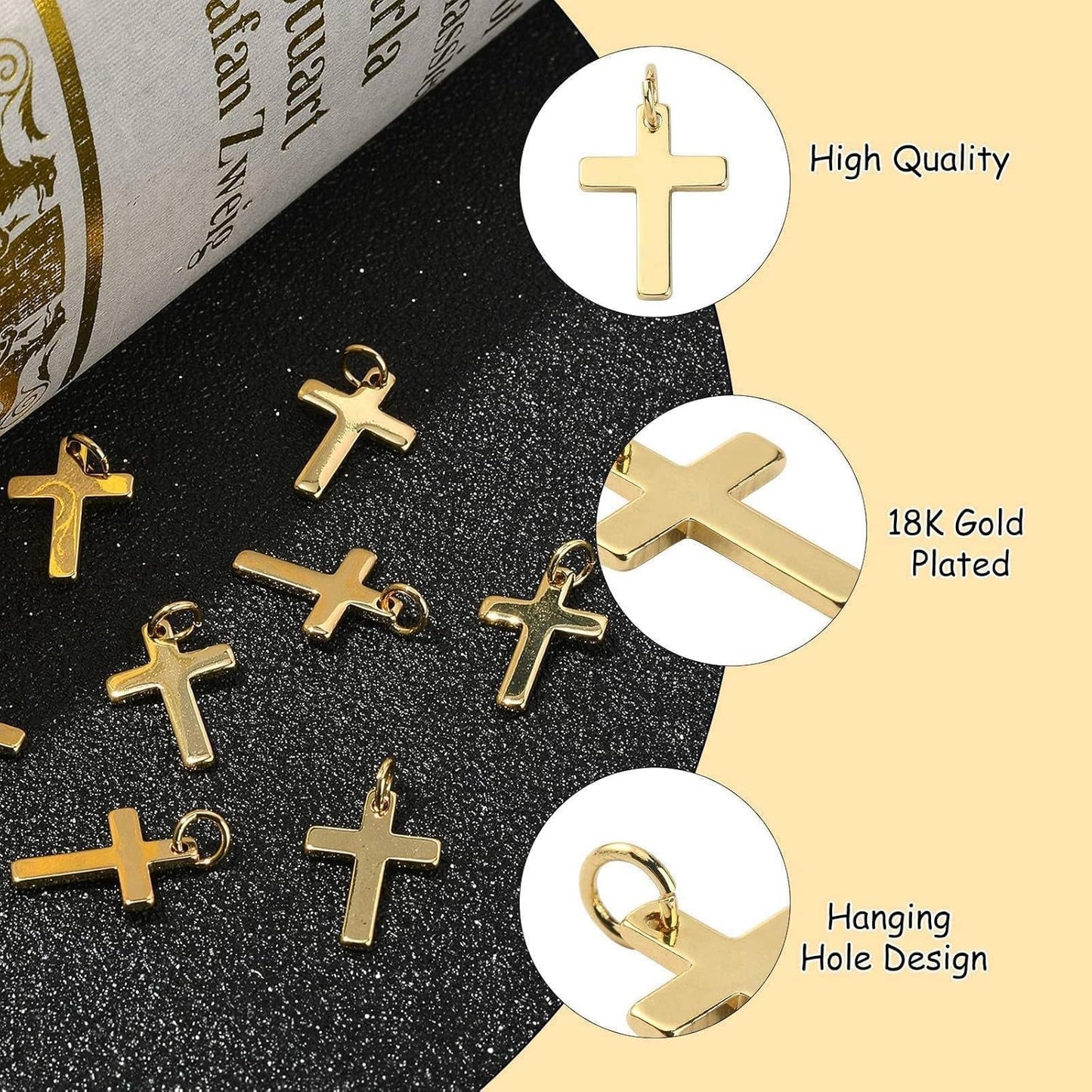 10 Pcs Craft Supplies Real 18K Gold Plated Beads Charms Pendants Cross Charms for Jewelry Making Crafting