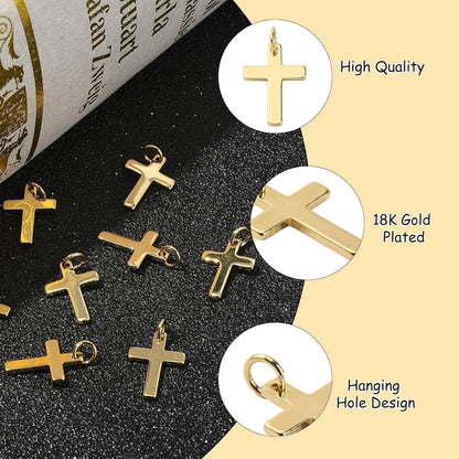 10 Pcs Craft Supplies Real 18K Gold Plated Beads Charms Pendants Cross Charms for Jewelry Making Crafting