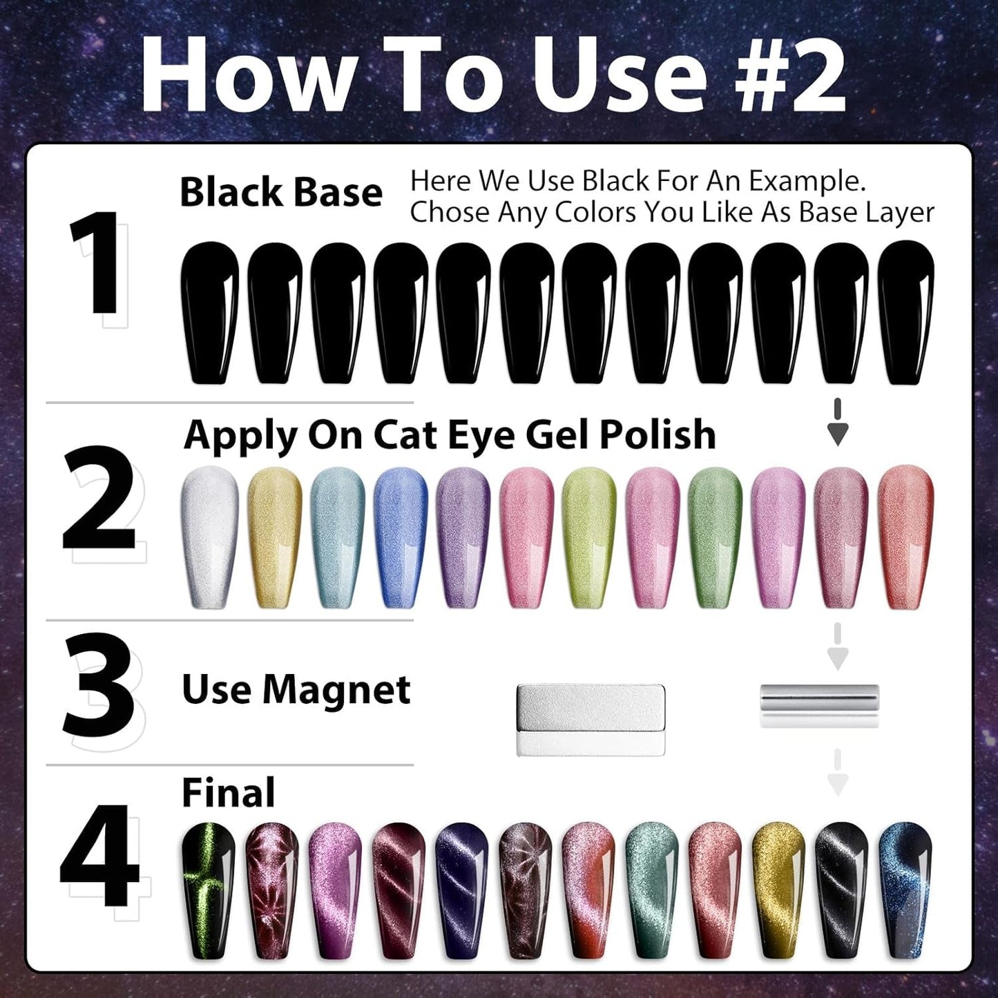 12 Colors Cat Eye Gel Nail Polish Set Not Black Magnetic Nail Polish Set Holographic Glitter 9D Galaxy Series Cat Eye Gel Polish Set with 2 Magnet Stick for Home DIY Soak off UV LED