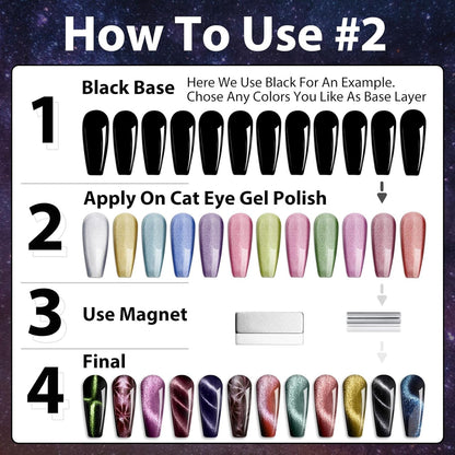 12 Colors Cat Eye Gel Nail Polish Set Not Black Magnetic Nail Polish Set Holographic Glitter 9D Galaxy Series Cat Eye Gel Polish Set with 2 Magnet Stick for Home DIY Soak off UV LED