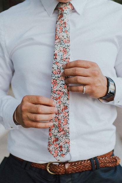 Men'S Skinny Tie Floral Print Cotton Necktie, Great for Weddings, Groom, Groomsmen, Missions, Dances, Gifts.
