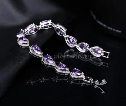 Gloriya Fashion Brand Dazzling Wedding Jewelry for Luxury Pear Cut CZ Zirconia Setting White Gold Plated Woman Party Bracelets Bangles（Size :18 Cm + 3 Cm）