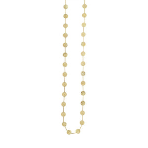 14K Yellow Gold Shiny Hammered Disc Rolo Type Chain Long Link Necklace 38" Spring Ring Clasp by