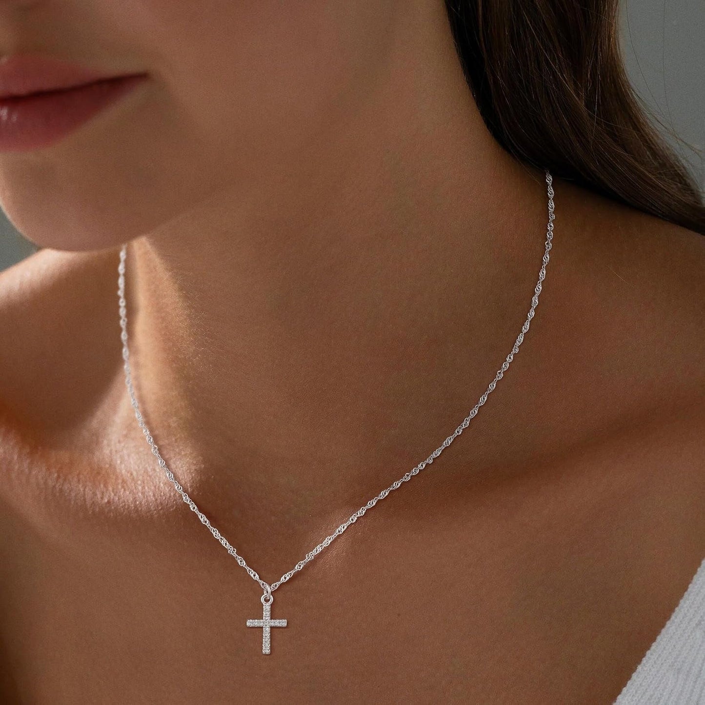 Cross Necklace for Women 14K Real Gold/Silver Plated Dainty Small CZ Cross Pendant Simple Choker Necklace Trendy Cute Sideways Cross Box Chain Necklace Easter Christian Baptism Religious Faith Jewelry Gift - WORLD TIME VISITS