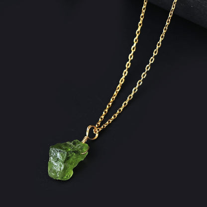 Peridot Pendant Necklace, Rough Green Crystal Pendant, Raw Gemstone Necklace, August Birthstone Jewelry, 925 Silver 14K Gold Plated 16+2 Inch Adjustable Chain