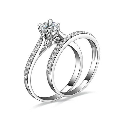 1.3Ct Cubic Zirconia Anniversary Wedding Band Engagement Solitaire Ring Bridal Sets 925 Sterling Silver - WORLD TIME VISITS