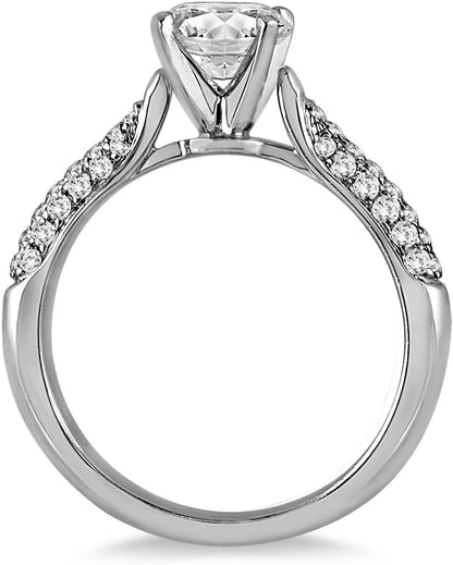 AGS Certified 1 Carat TW Pave Diamond Ring in 14K White Gold (I-J Color, I2-I3 Clarity)