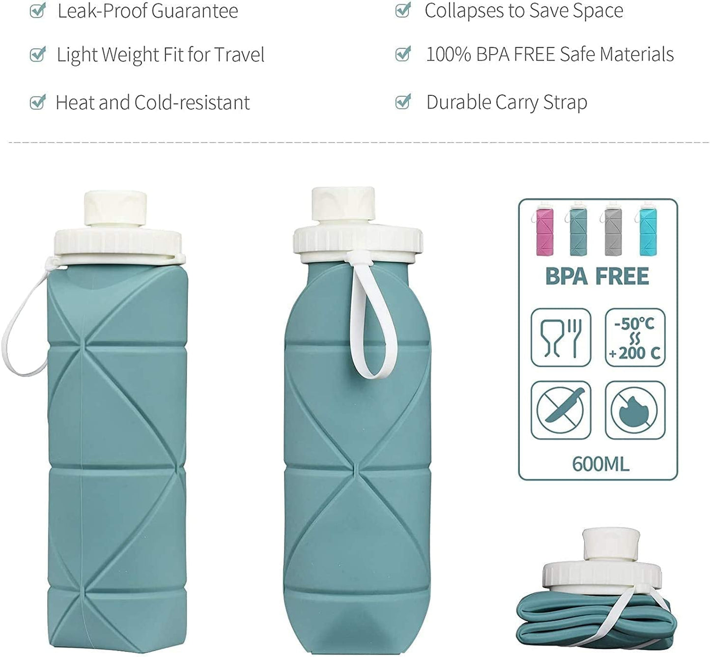 Collapsible Water Bottles Cups Leakproof Valve Reusable BPA Free Silicone Foldable Travel Water Bottle Cup for Gym Camping Hiking Travel Sports Lightweight Durable - WORLD TIME VISITS