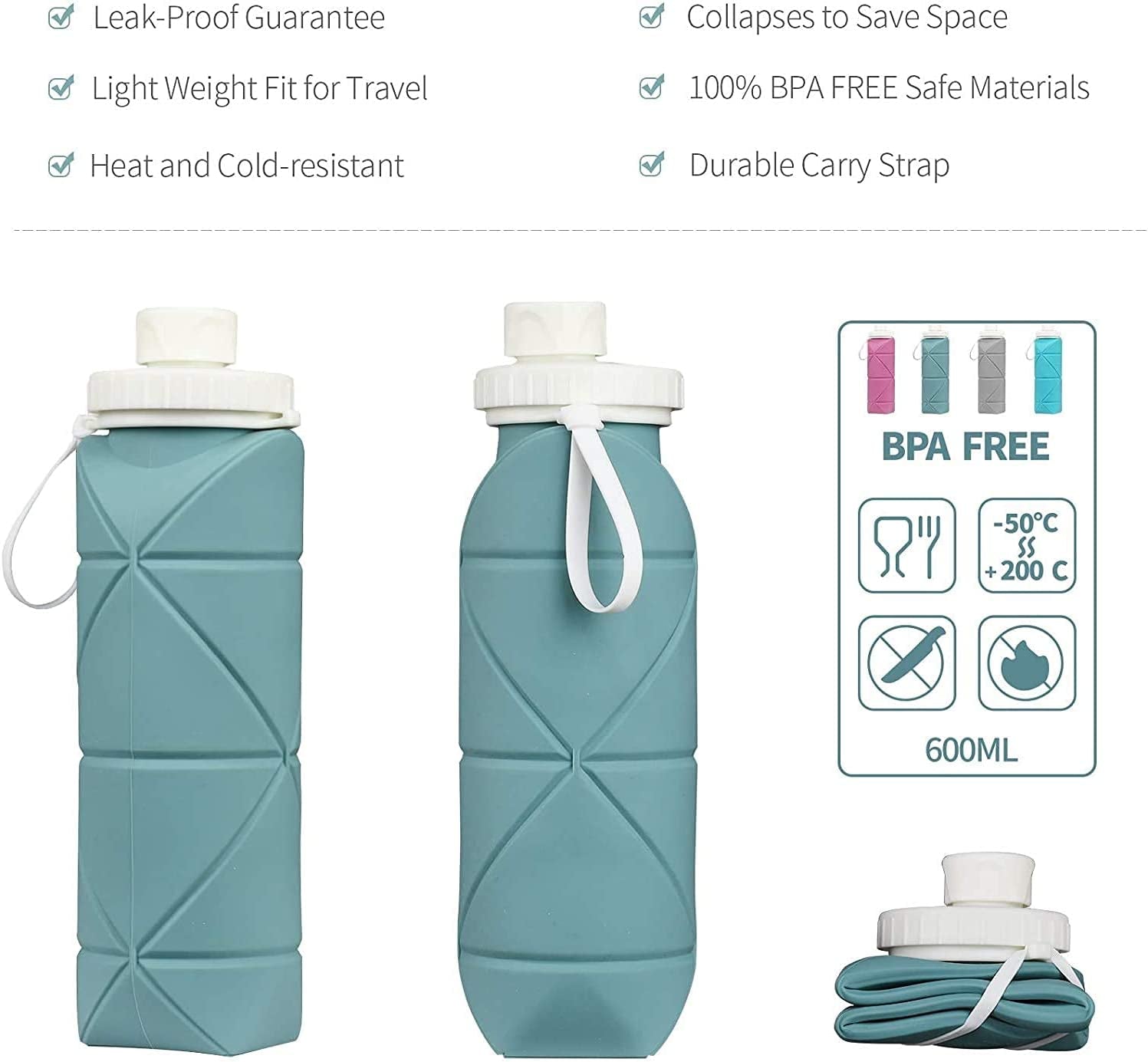 Collapsible Water Bottles Cups Leakproof Valve Reusable BPA Free Silicone Foldable Travel Water Bottle Cup for Gym Camping Hiking Travel Sports Lightweight Durable - WORLD TIME VISITS