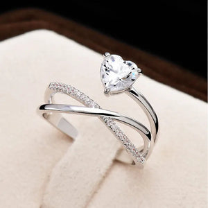 Women New Design Distinctive 925 Sterling Silver Heart Shaped Diamond Guiding Star Rings Wedding Engagement Party Ring