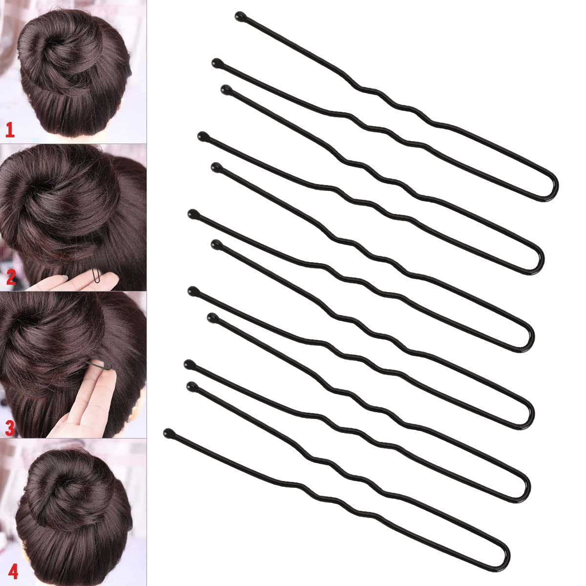 300 Hair Bun Bobby Pins U Shaped Pin Hair Grips to Clip Ballet Hair Net for Women 6 CM/2.3 Inch Black
