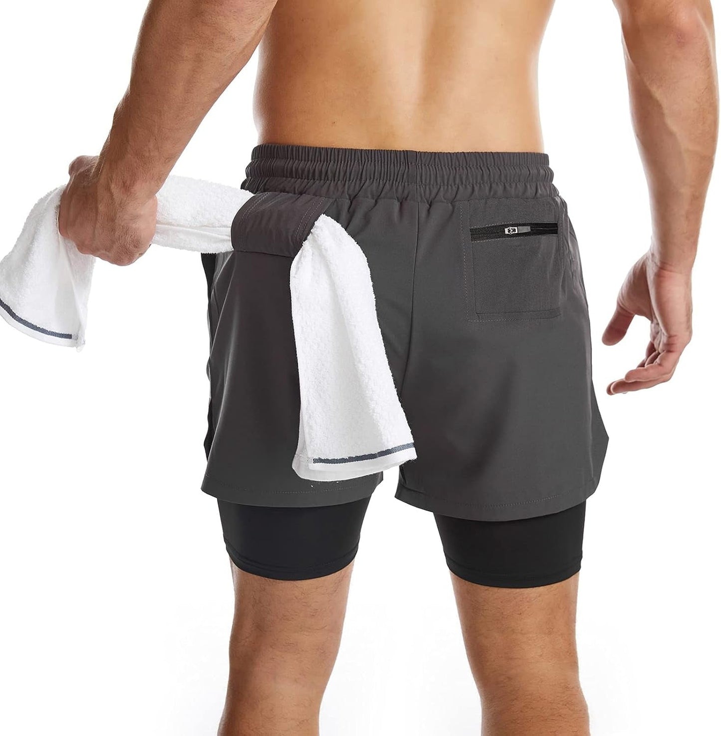 Mens 2 in 1 Running Shorts Quick Dry Athletic Shorts with Liner, Workout Shorts with Zip Pockets and Towel Loop - WORLD TIME VISITS