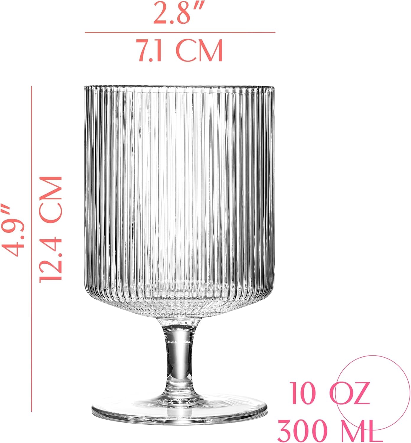 Vintage Art Deco Ribbed Goblet Cocktail Glasses with Stem | Set of 4 | 10 Oz Short Stemmed Crystal Tumblers for Drinking Classic Whiskey, Gin, Vodka Bar Drinks - WORLD TIME VISITS