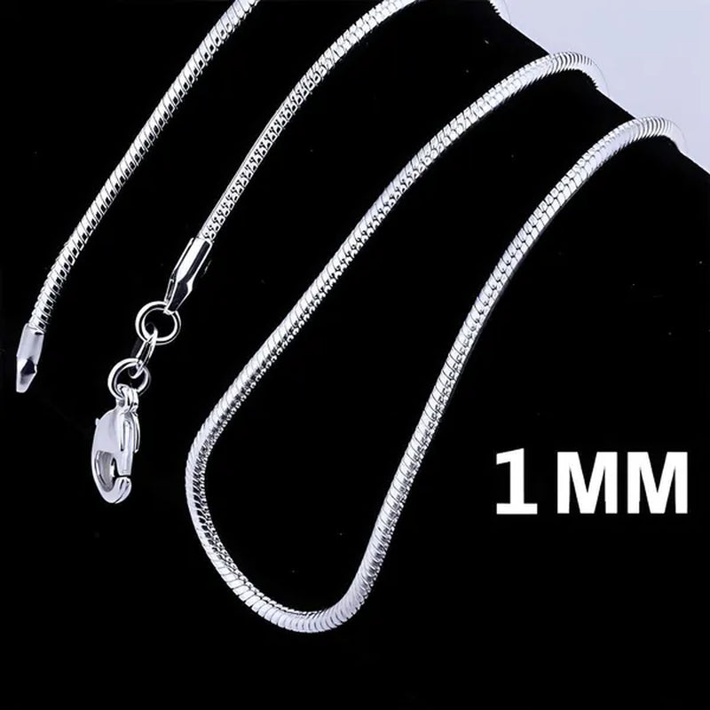 Men & Women'S 925 Sterling Silver Snake Chain Necklace 1Mm 16-30Inch
