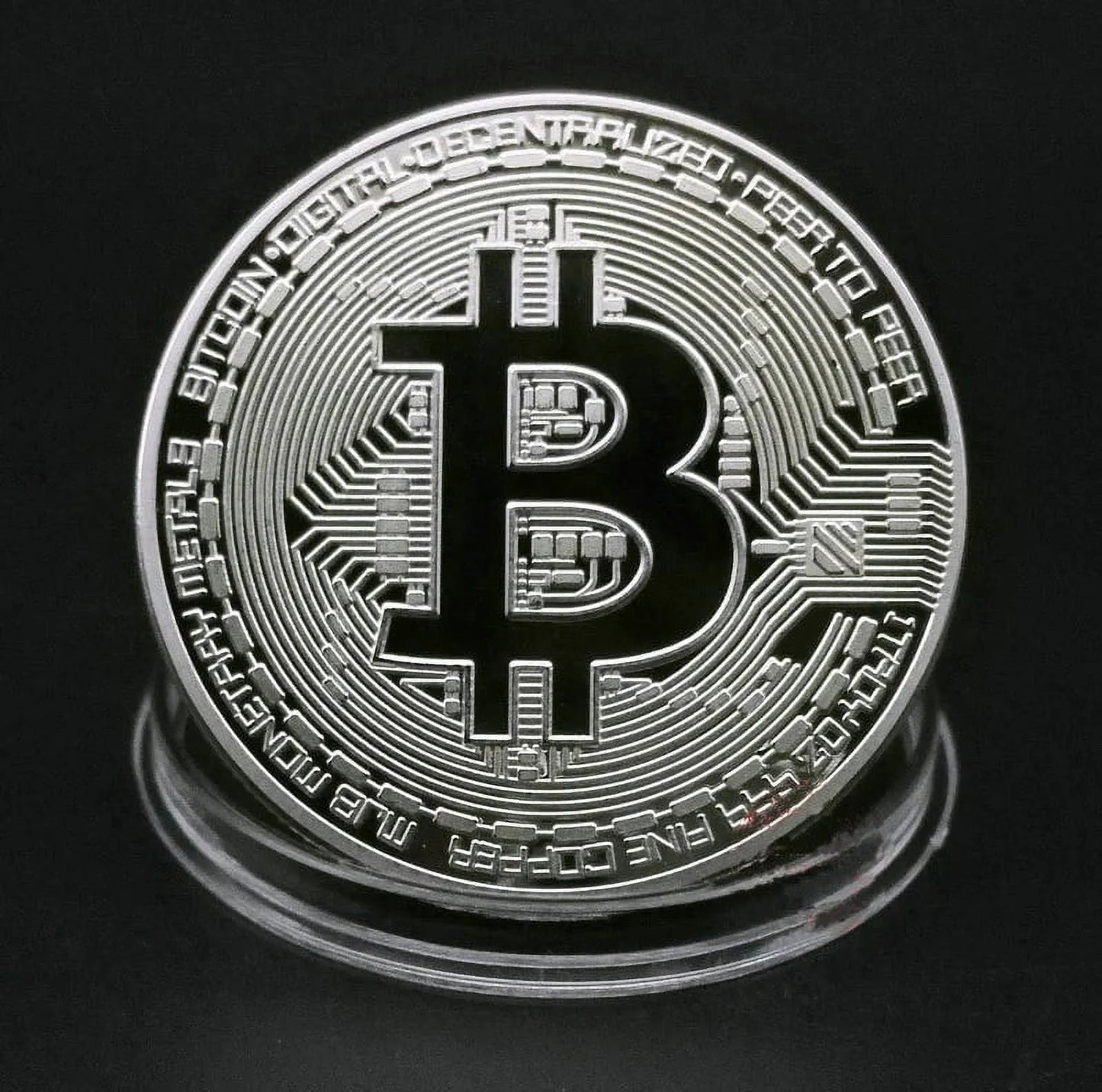 SILVER PLATED Bitcoin Token W/Display Case Master Coins