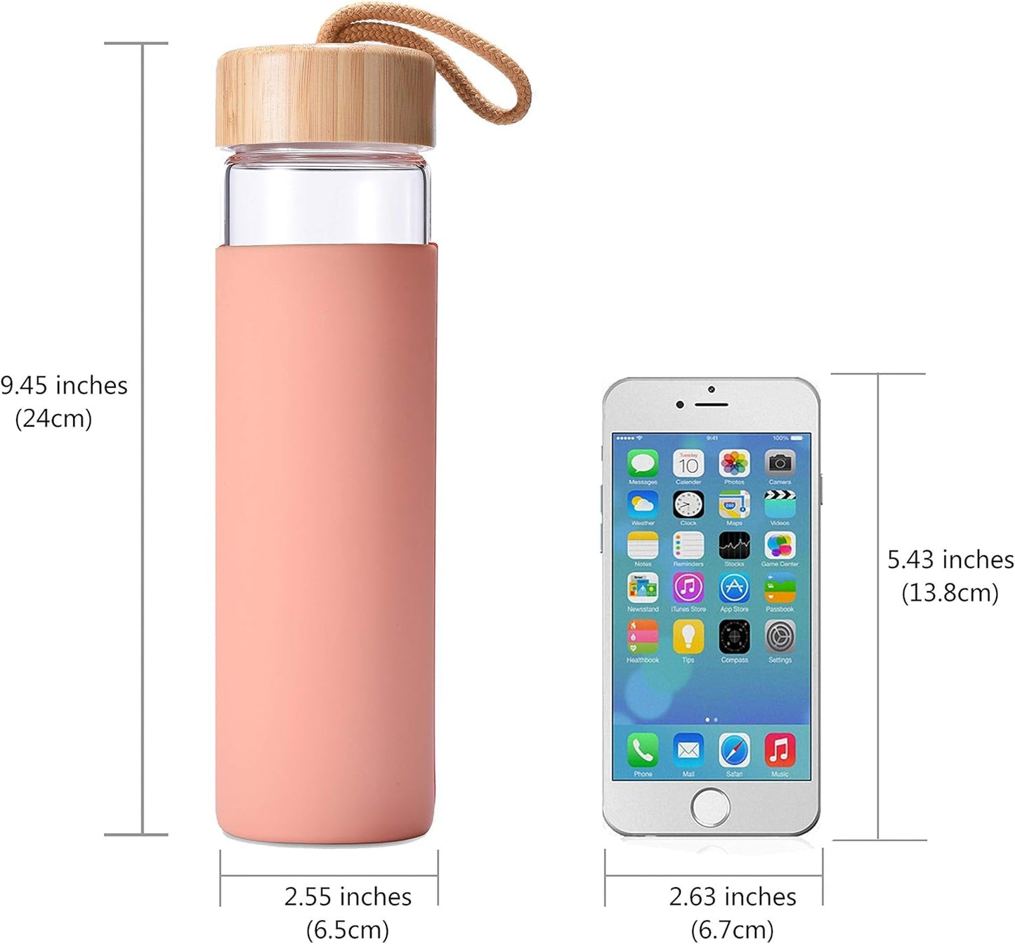 20 Oz Borosilicate Glass Water Bottle with Bamboo Lid and Silicone Sleeve – Reusable BPA Free – Glass Drinking Bottle with Lids - Cute Glass Bottle for Women - Glass Shaker Bottle(Dahlia)