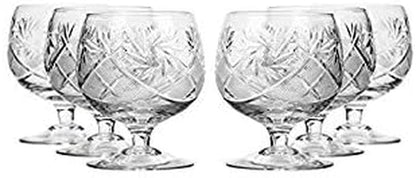 Set of 6, 10-Oz Hand Made Vintage Russian Crystal Glasses, Brandy Cognac Snifters, Old-Fashioned Glassware - WORLD TIME VISITS