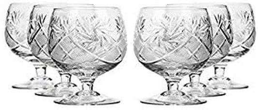 Set of 6, 10-Oz Hand Made Vintage Russian Crystal Glasses, Brandy Cognac Snifters, Old-Fashioned Glassware - WORLD TIME VISITS