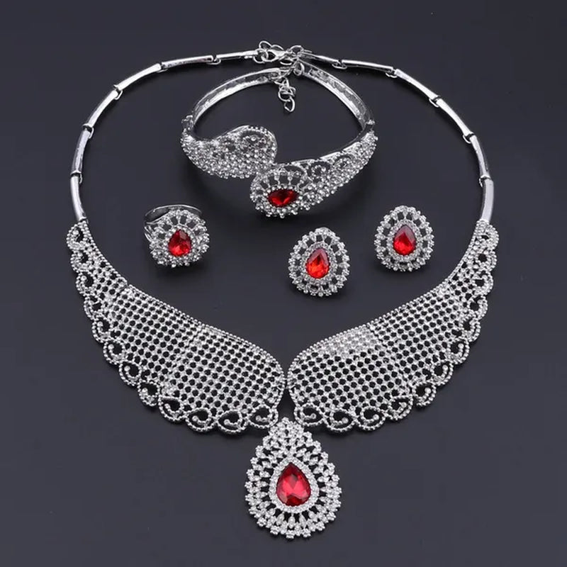 Vintage Turkish Women African Beads Jewelry Set Dubai Indian Crystal Ruby Wedding Necklace Jewelry Sets