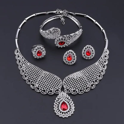 Vintage Turkish Women African Beads Jewelry Set Dubai Indian Crystal Ruby Wedding Necklace Jewelry Sets