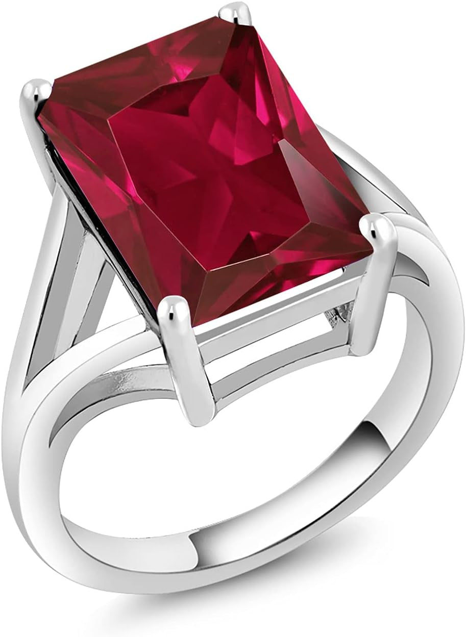 5-10 Cttw Gemstone Birthstone Solitaire Engagement Ring for Women | 925 Sterling Silver | 14X10MM Emerald Cut | Wedding Anniversary Promise Ring for Women | Available in Size 5-9 - WORLD TIME VISITS