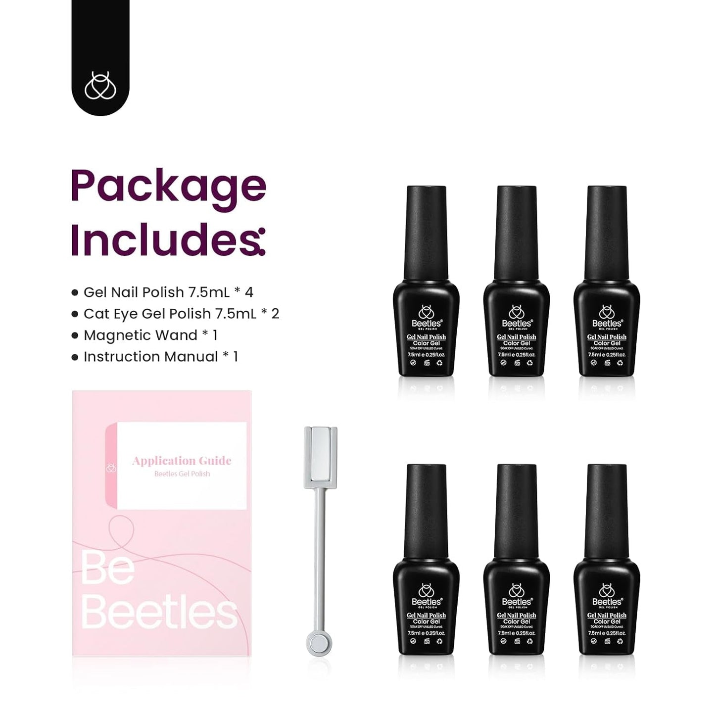 Beetles Cat Eye Gel Nail Polish Set, 6 Colors Purple Glitter Nude Sparkle Stunning Champagne Burgundy Gold Lavender Magnetic Effect Nail U V Gel Polish Art Design at Home Gifts for Women