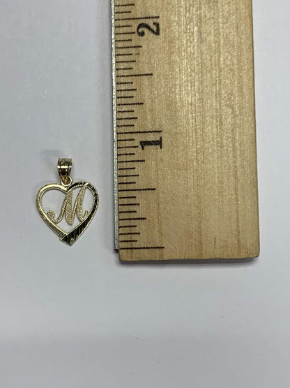 10K Solid Gold Initial Pendant in Heart Frame with Diamond Cut Finish, Available in Different Letters of Alphabet Personalized Charm for Women (M)
