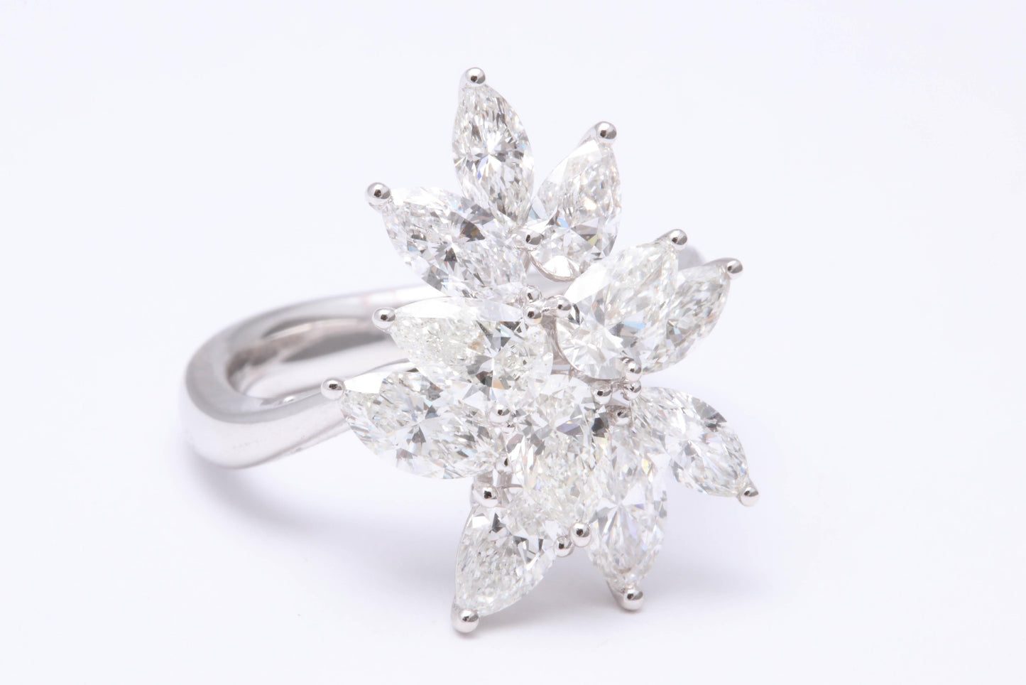 Exquisite 4.01 Carat Pear and Marquise Diamond Cluster Cocktail Ring